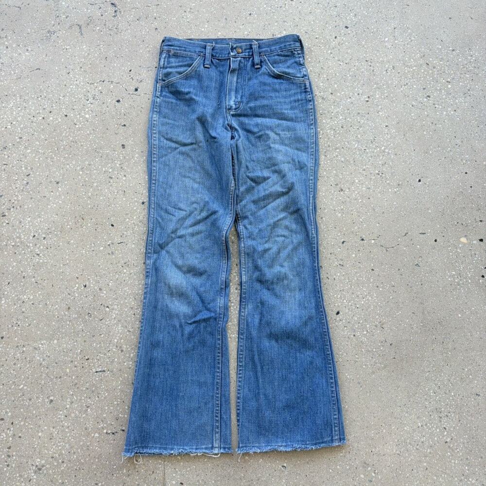 Vintage 70s Wrangler Blue Flared Western Jeans 26x28